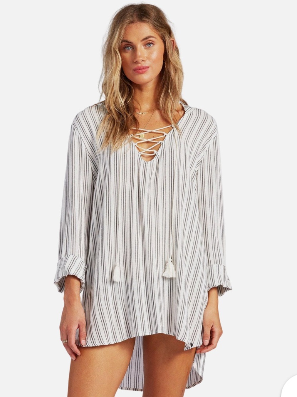 Billabong White and Black Striped Lightweight Tunic